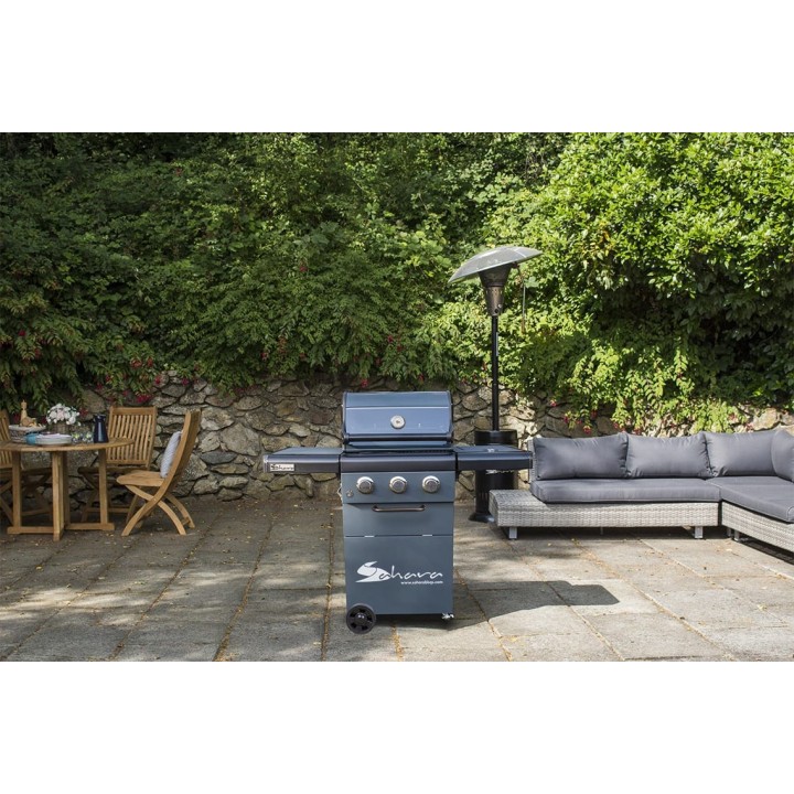 smartgas | ψησταριά υγραερίου sahara x350 3 burner smokey teal με γυαλί στο καπάκι και μάτι