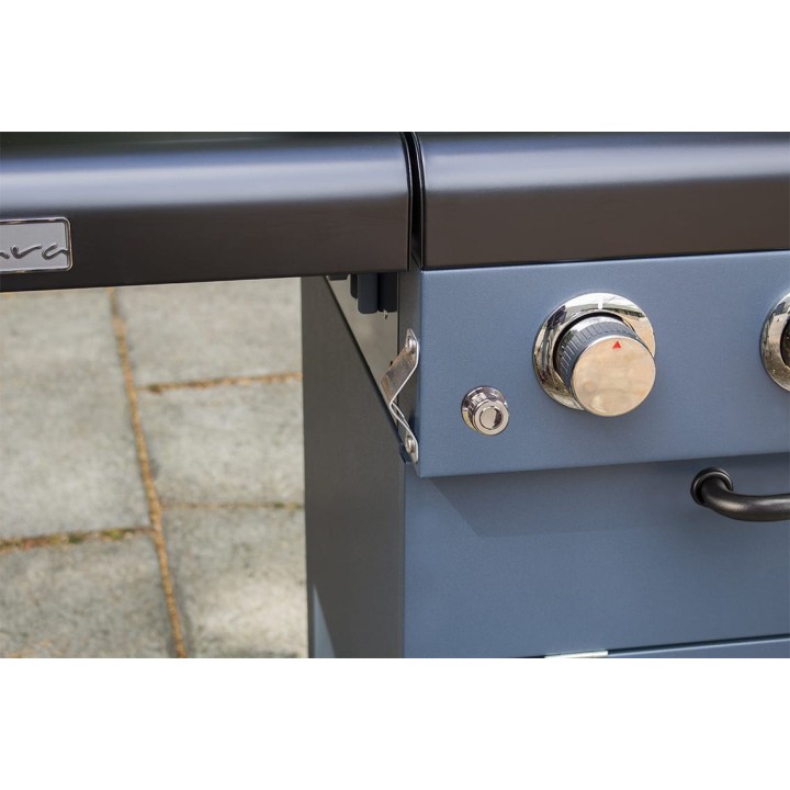 smartgas | ψησταριά υγραερίου sahara x350 3 burner smokey teal με γυαλί στο καπάκι και μάτι