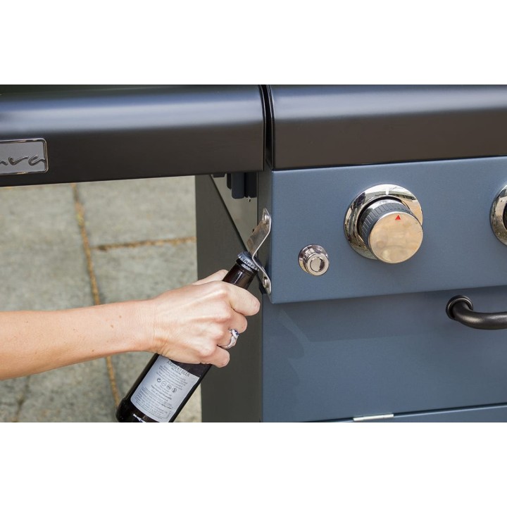 smartgas | ψησταριά υγραερίου sahara x350 3 burner smokey teal με γυαλί στο καπάκι και μάτι