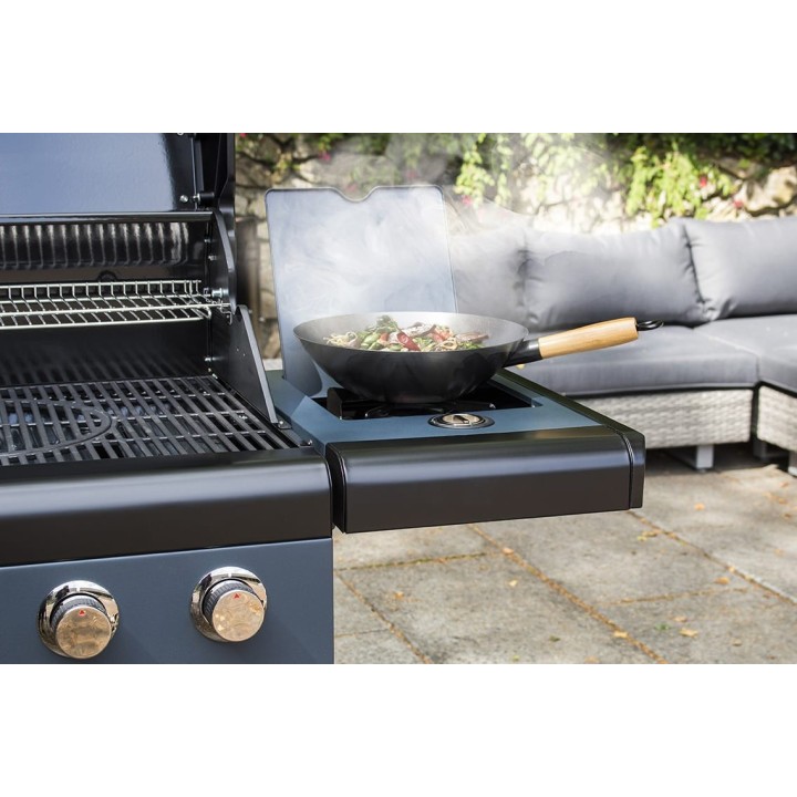 smartgas | ψησταριά υγραερίου sahara x350 3 burner smokey teal με γυαλί στο καπάκι και μάτι