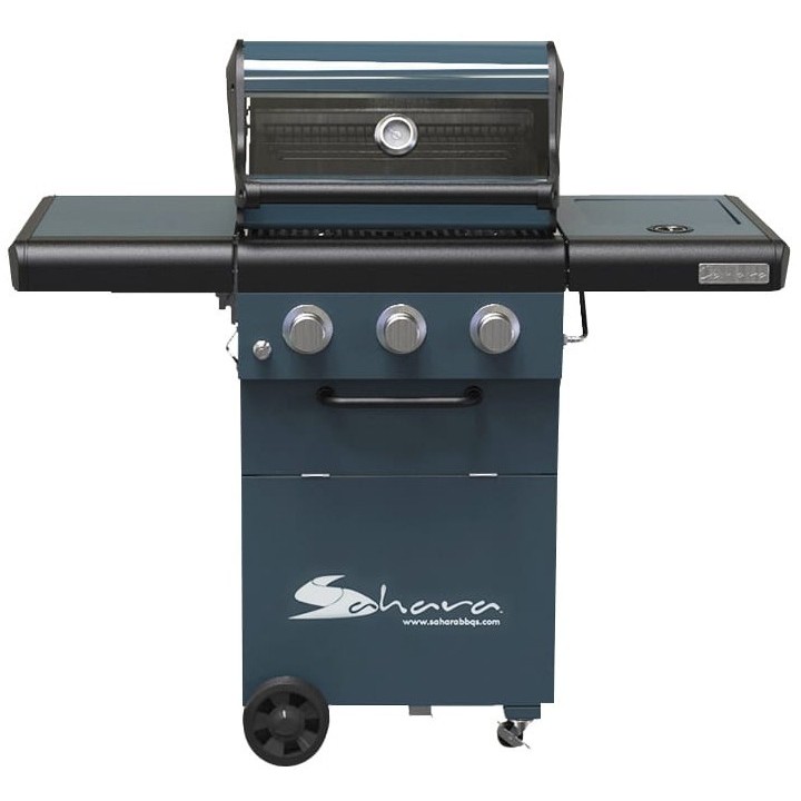 smartgas | ψησταριά υγραερίου sahara x350 3 burner smokey teal με γυαλί στο καπάκι και μάτι